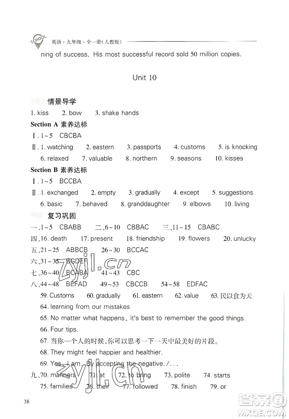 山西教育出版社2022新課程問題解決導(dǎo)學(xué)方案九年級英語全一冊人教版答案