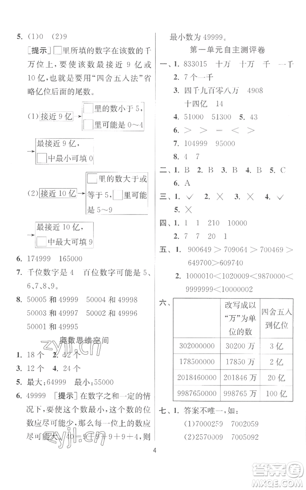 江蘇人民出版社2022秋季實(shí)驗(yàn)班提優(yōu)訓(xùn)練四年級(jí)上冊(cè)數(shù)學(xué)北師大版參考答案