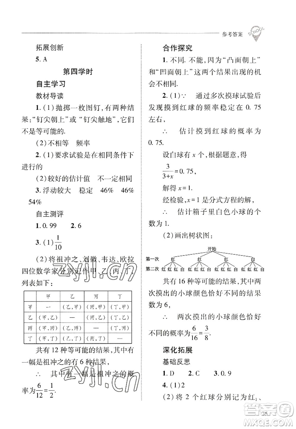 山西教育出版社2022新課程問題解決導(dǎo)學(xué)方案九年級數(shù)學(xué)上冊華東師大版答案