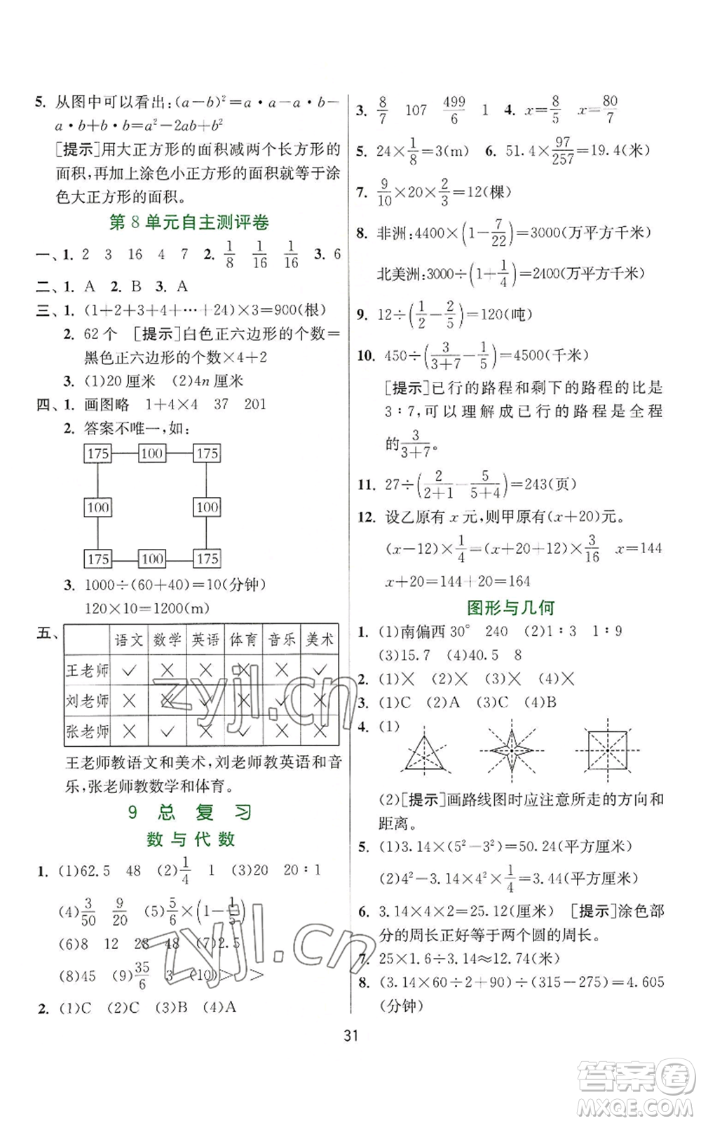 江蘇人民出版社2022秋季實(shí)驗(yàn)班提優(yōu)訓(xùn)練六年級上冊數(shù)學(xué)人教版參考答案