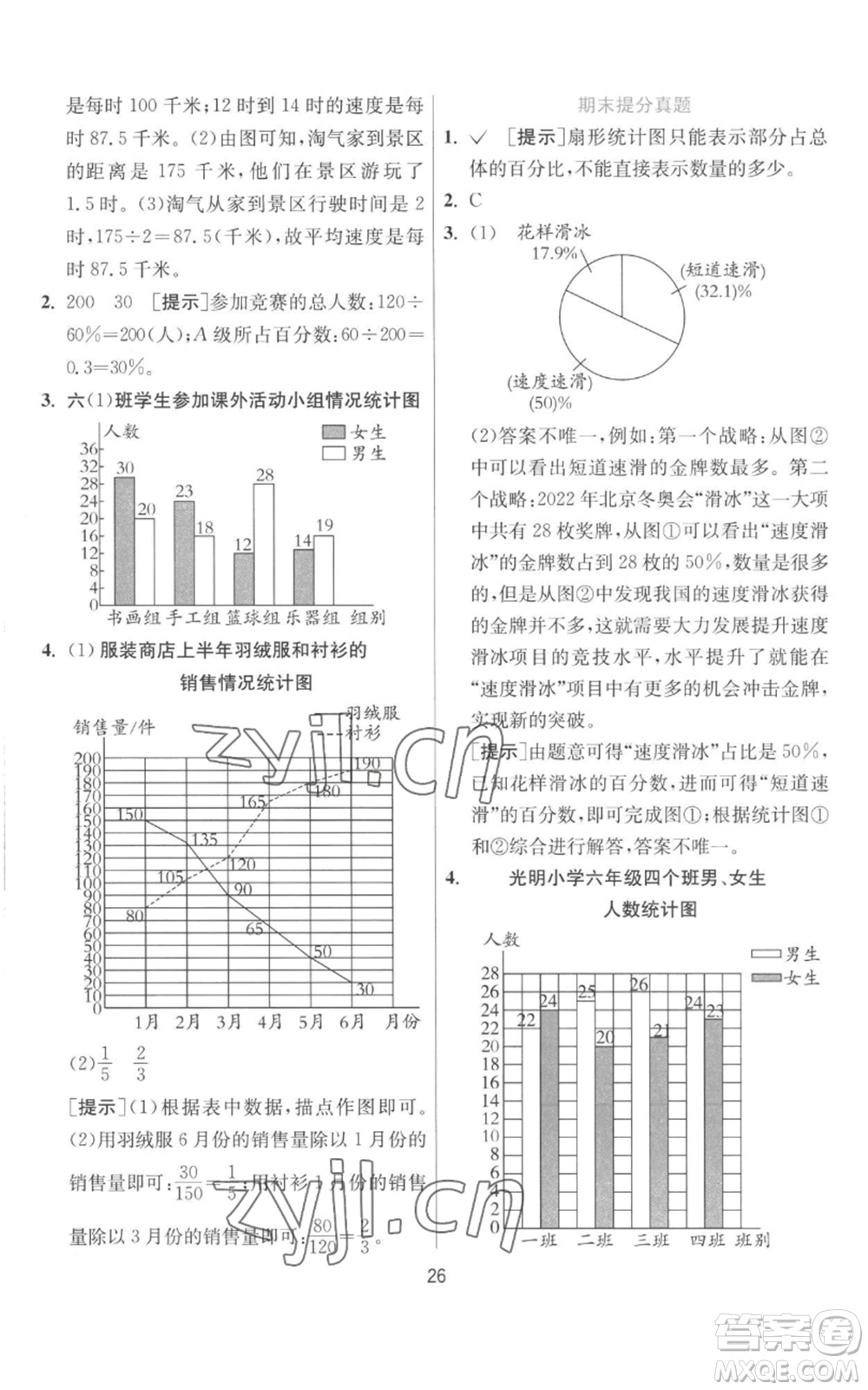 江蘇人民出版社2022秋季實驗班提優(yōu)訓練六年級上冊數學北師大版參考答案