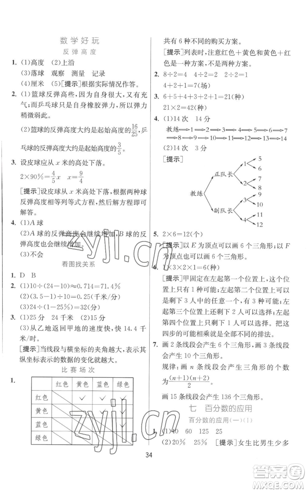 江蘇人民出版社2022秋季實驗班提優(yōu)訓練六年級上冊數學北師大版參考答案