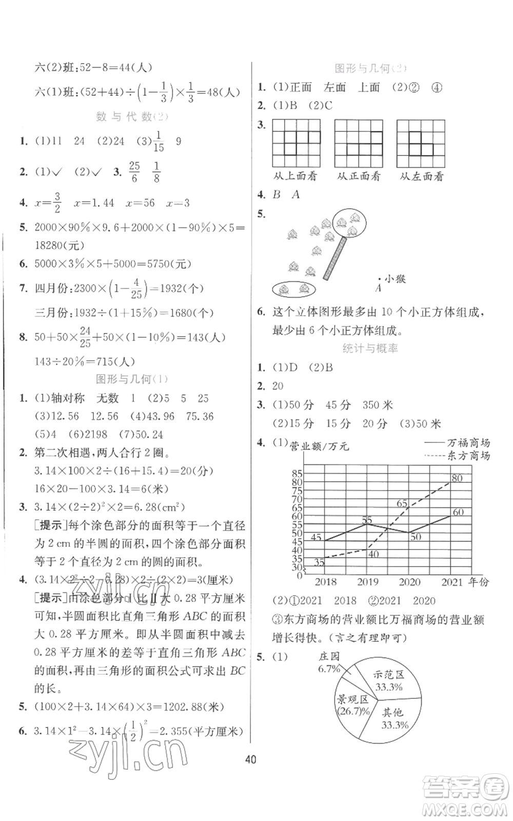 江蘇人民出版社2022秋季實驗班提優(yōu)訓練六年級上冊數學北師大版參考答案