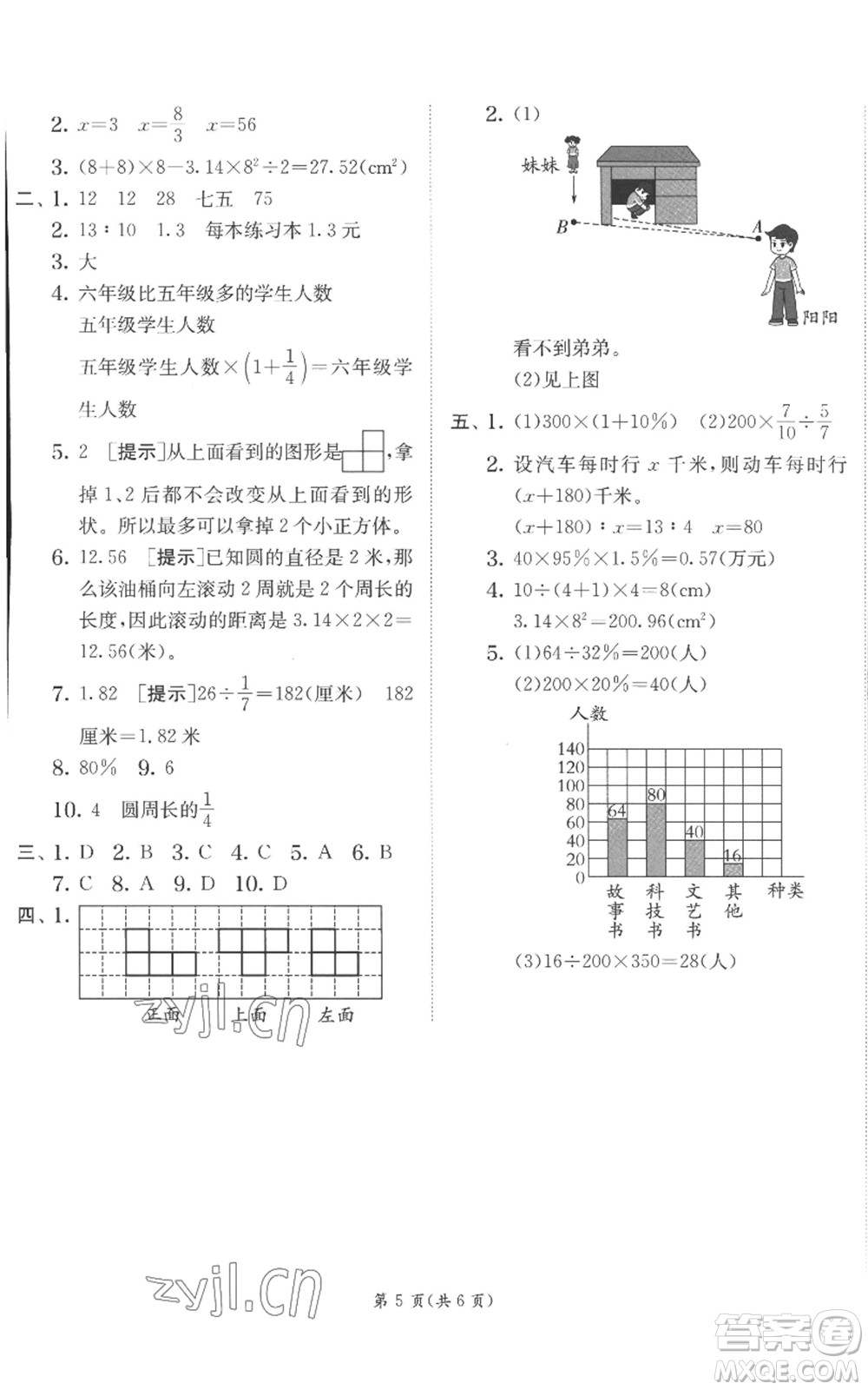 江蘇人民出版社2022秋季實驗班提優(yōu)訓練六年級上冊數學北師大版參考答案