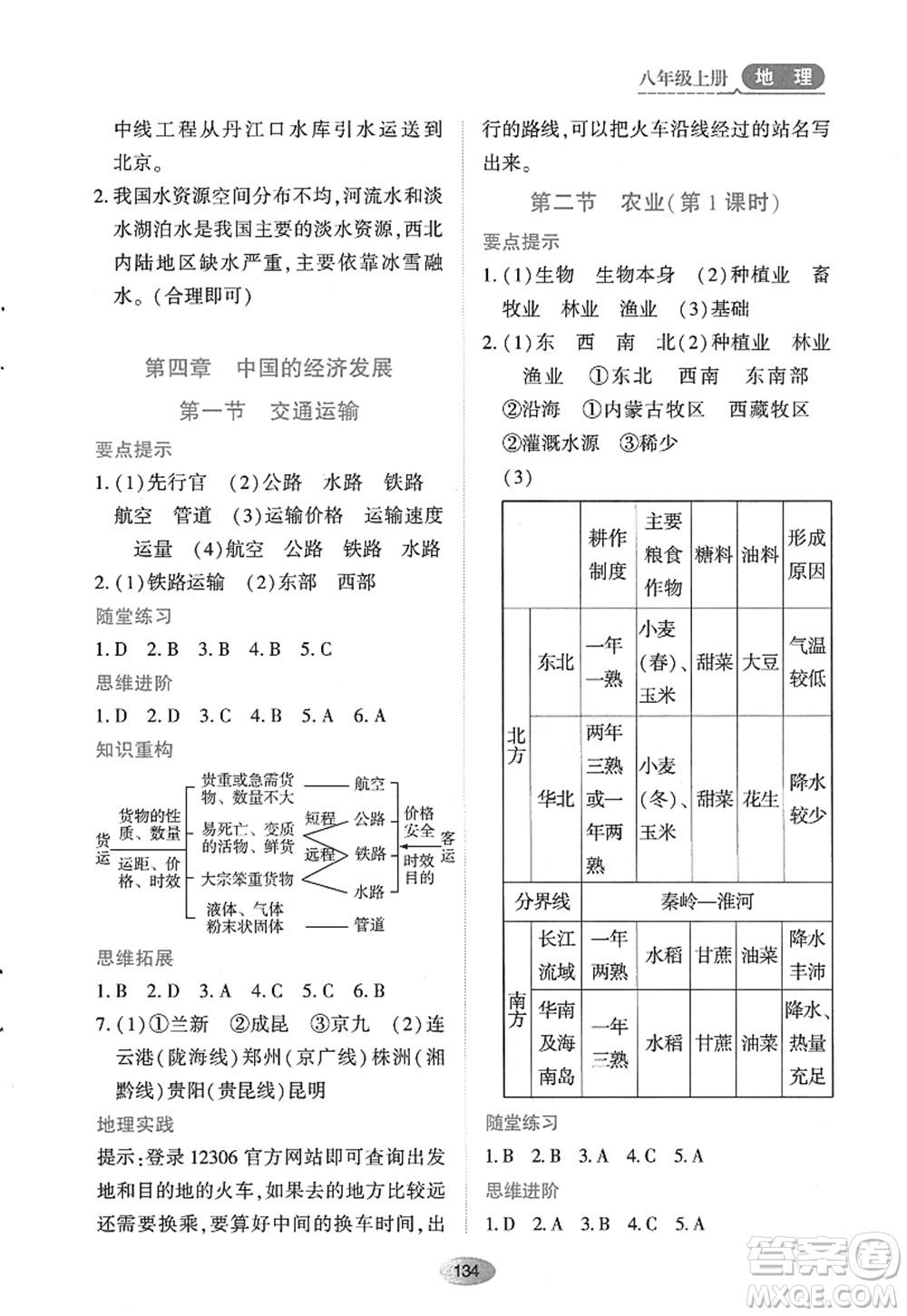 黑龍江教育出版社2022資源與評價八年級地理上冊人教版答案