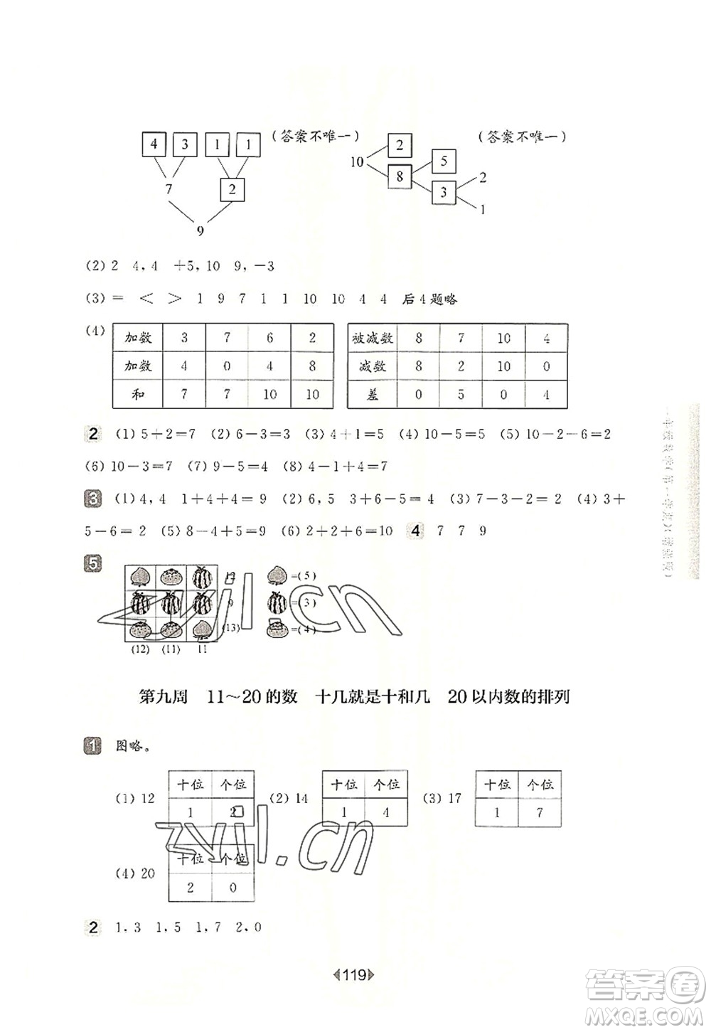 華東師范大學(xué)出版社2022一課一練一年級數(shù)學(xué)第一學(xué)期增強版華東師大版上海專用答案