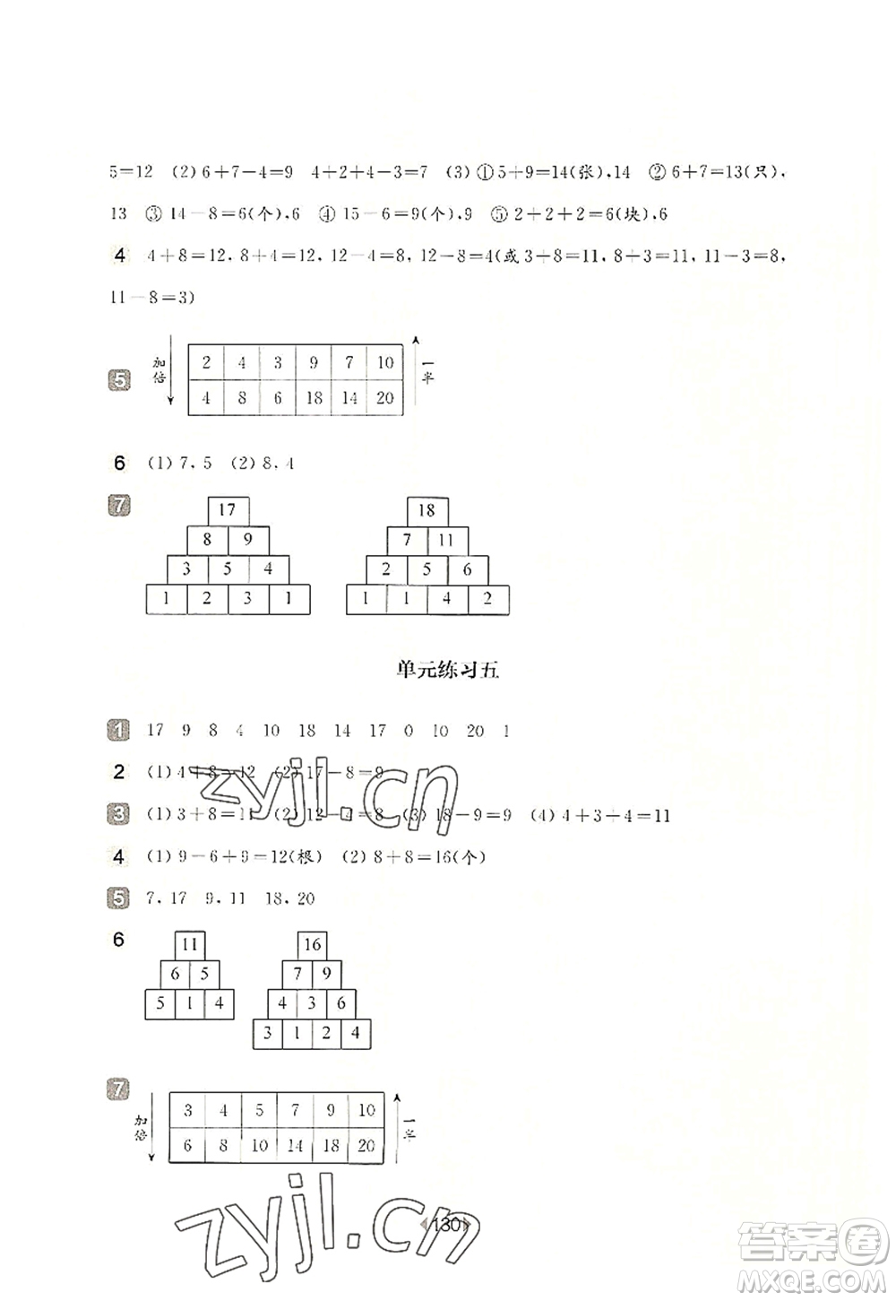 華東師范大學(xué)出版社2022一課一練一年級數(shù)學(xué)第一學(xué)期增強版華東師大版上海專用答案