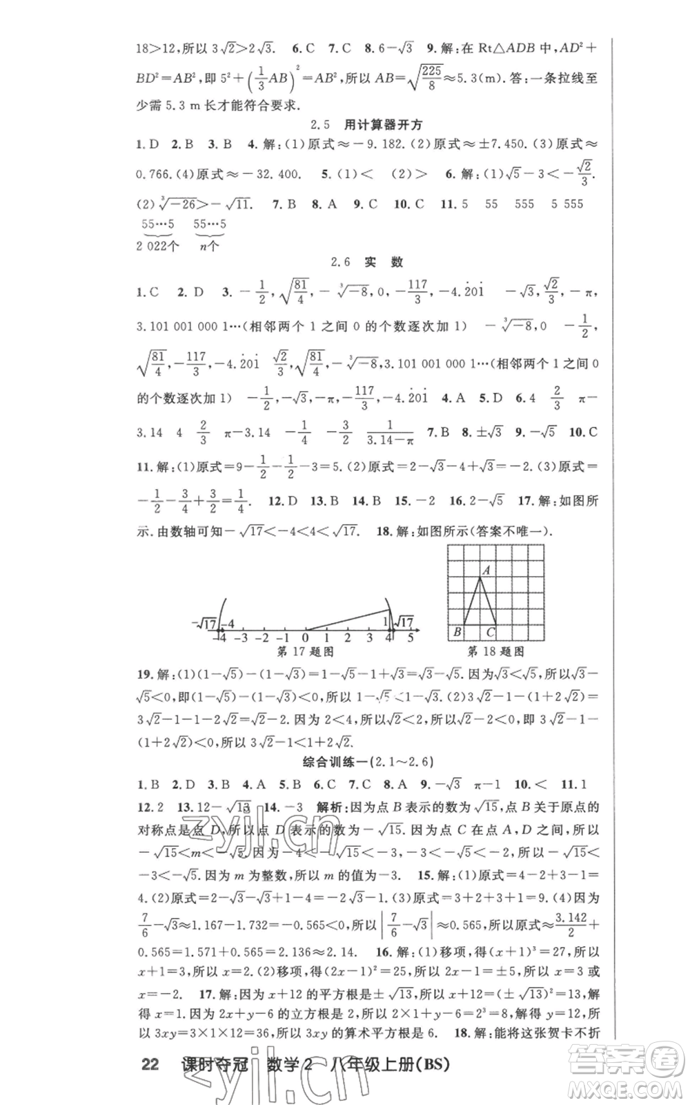 新疆科學(xué)技術(shù)出版社2022秋季課時奪冠八年級上冊數(shù)學(xué)北師大版參考答案