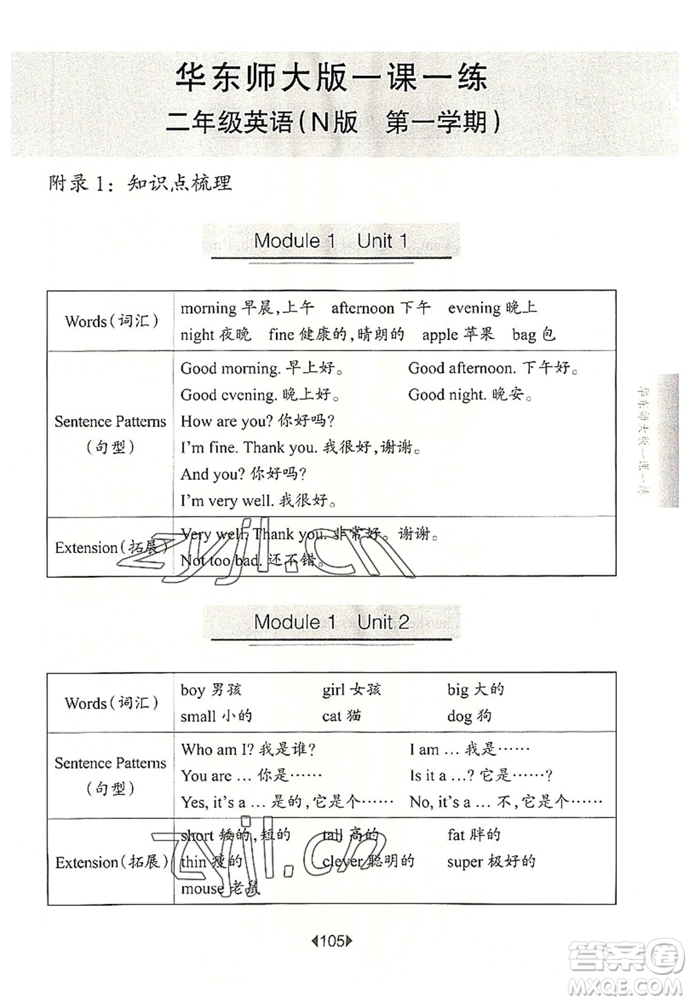 華東師范大學(xué)出版社2022一課一練二年級(jí)英語第一學(xué)期N版華東師大版上海專用答案