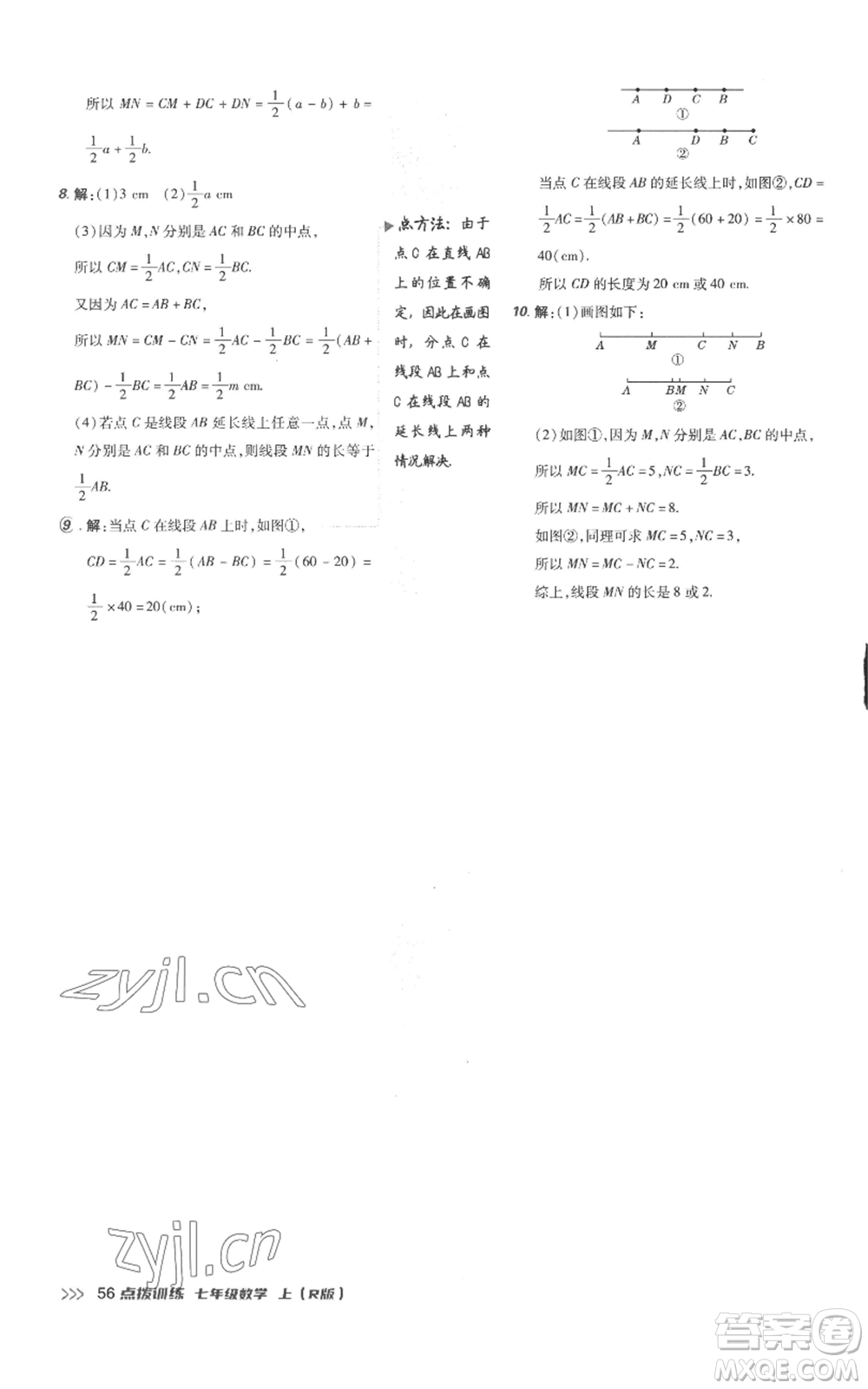 吉林教育出版社2022秋季點(diǎn)撥訓(xùn)練七年級(jí)上冊(cè)數(shù)學(xué)人教版參考答案