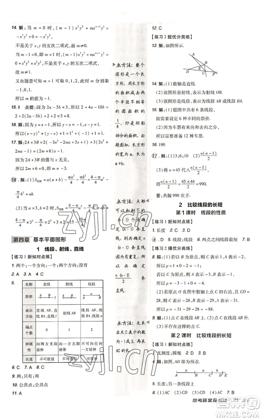 安徽教育出版社2022秋季點(diǎn)撥訓(xùn)練七年級上冊數(shù)學(xué)北師大版參考答案