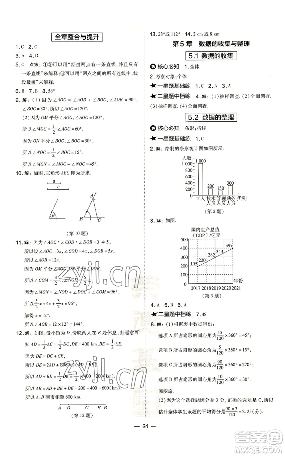 山西教育出版社2022秋季點(diǎn)撥訓(xùn)練七年級上冊數(shù)學(xué)滬科版安徽專用參考答案