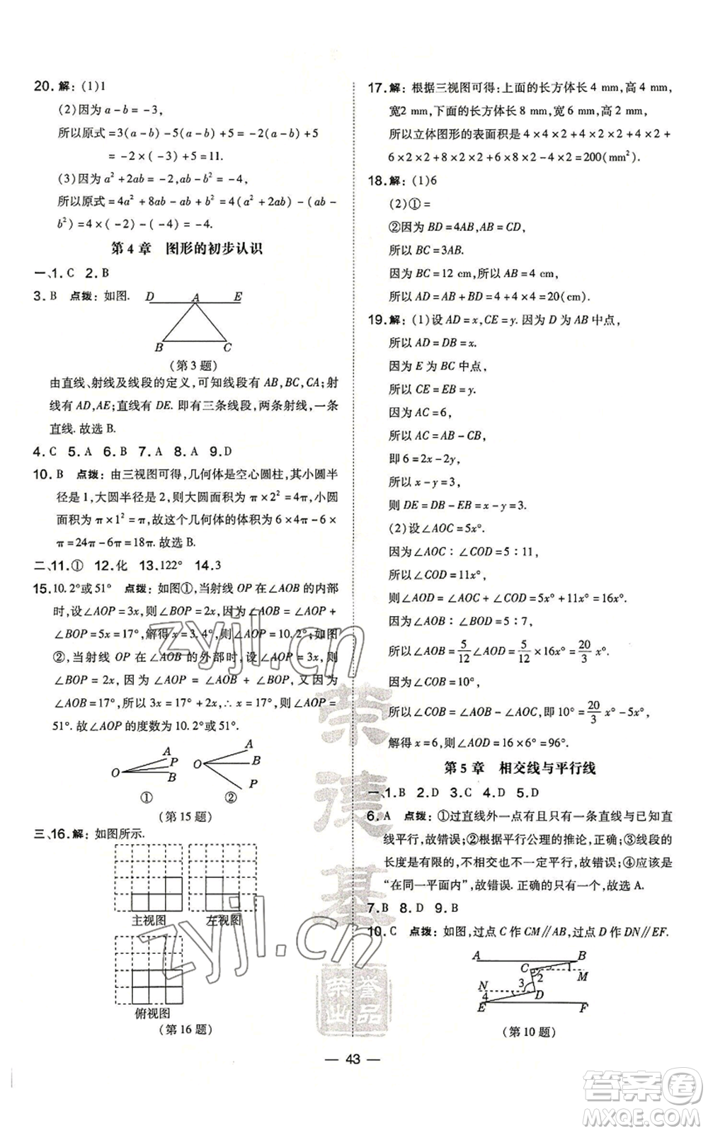 山西教育出版社2022秋季點(diǎn)撥訓(xùn)練七年級(jí)上冊(cè)數(shù)學(xué)華師大版參考答案