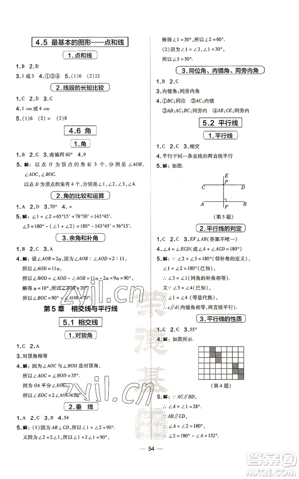 山西教育出版社2022秋季點(diǎn)撥訓(xùn)練七年級(jí)上冊(cè)數(shù)學(xué)華師大版參考答案