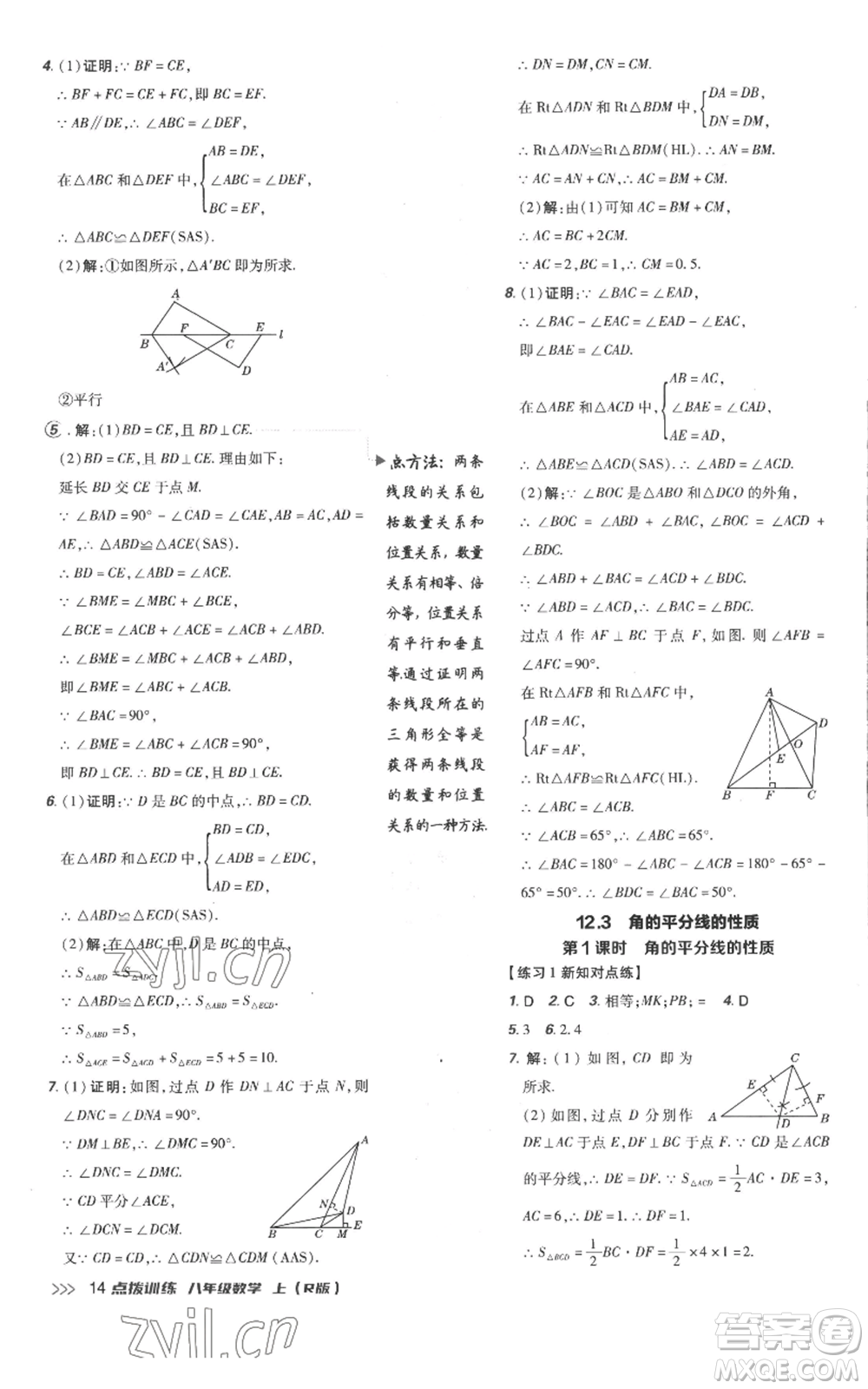 吉林教育出版社2022秋季點撥訓練八年級上冊數(shù)學人教版參考答案