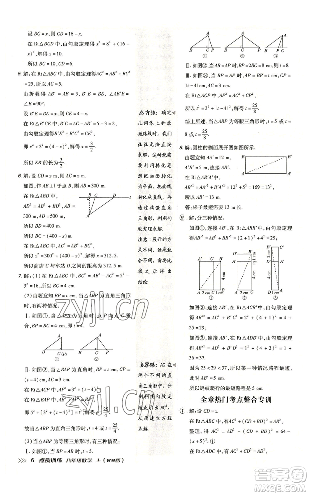 安徽教育出版社2022秋季點撥訓(xùn)練八年級上冊數(shù)學(xué)北師大版參考答案