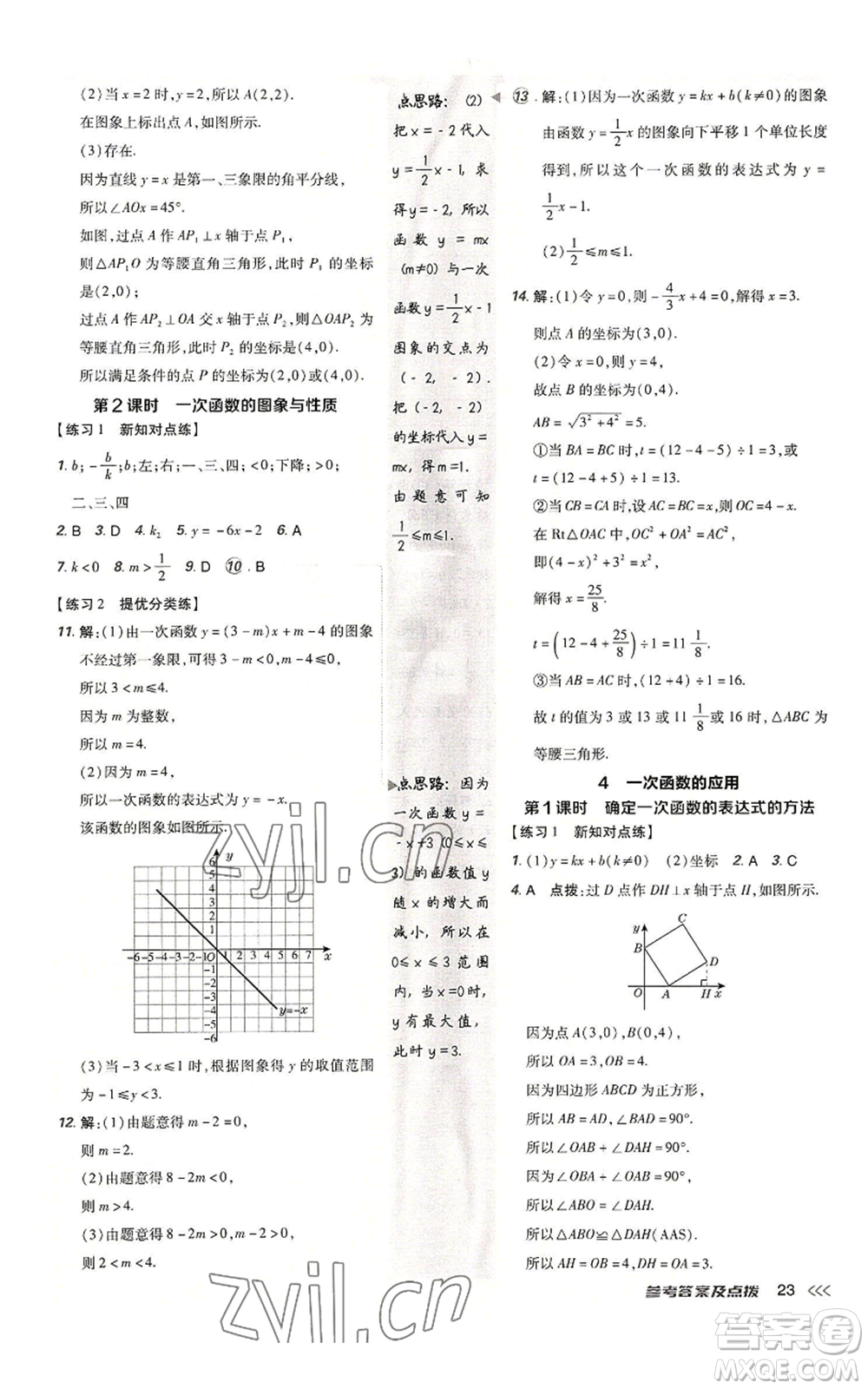 安徽教育出版社2022秋季點撥訓(xùn)練八年級上冊數(shù)學(xué)北師大版參考答案