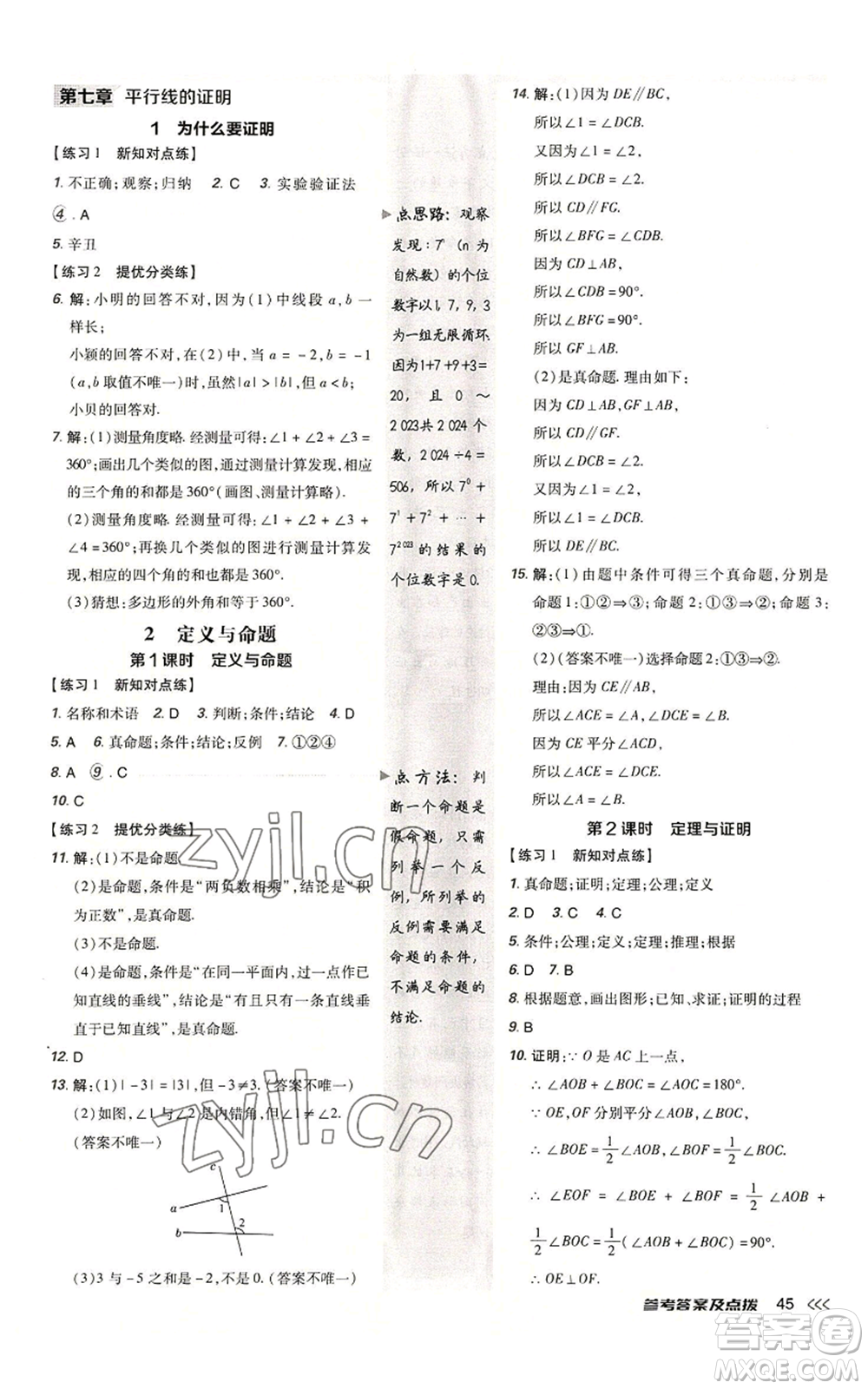 安徽教育出版社2022秋季點撥訓(xùn)練八年級上冊數(shù)學(xué)北師大版參考答案