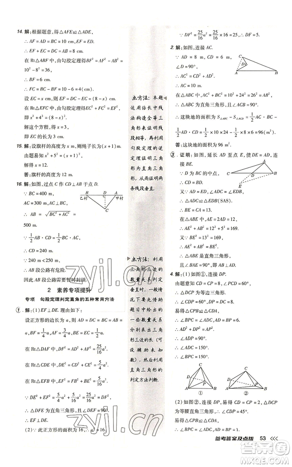 安徽教育出版社2022秋季點撥訓(xùn)練八年級上冊數(shù)學(xué)北師大版參考答案