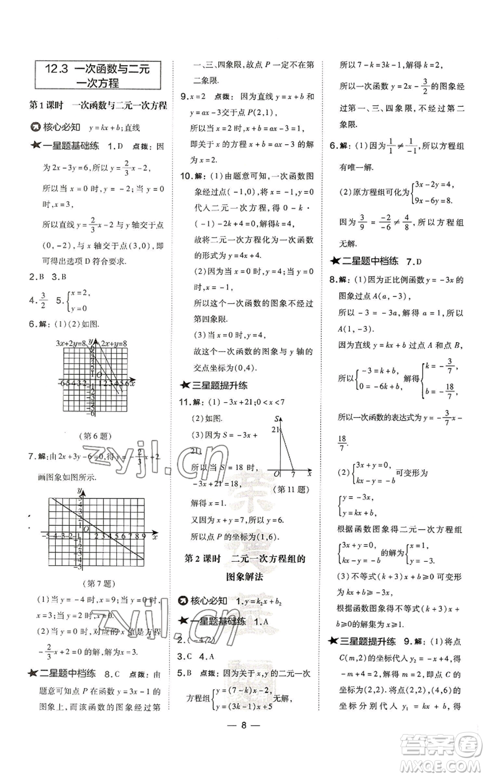 山西教育出版社2022秋季點(diǎn)撥訓(xùn)練八年級(jí)上冊(cè)數(shù)學(xué)滬科版安徽專用參考答案