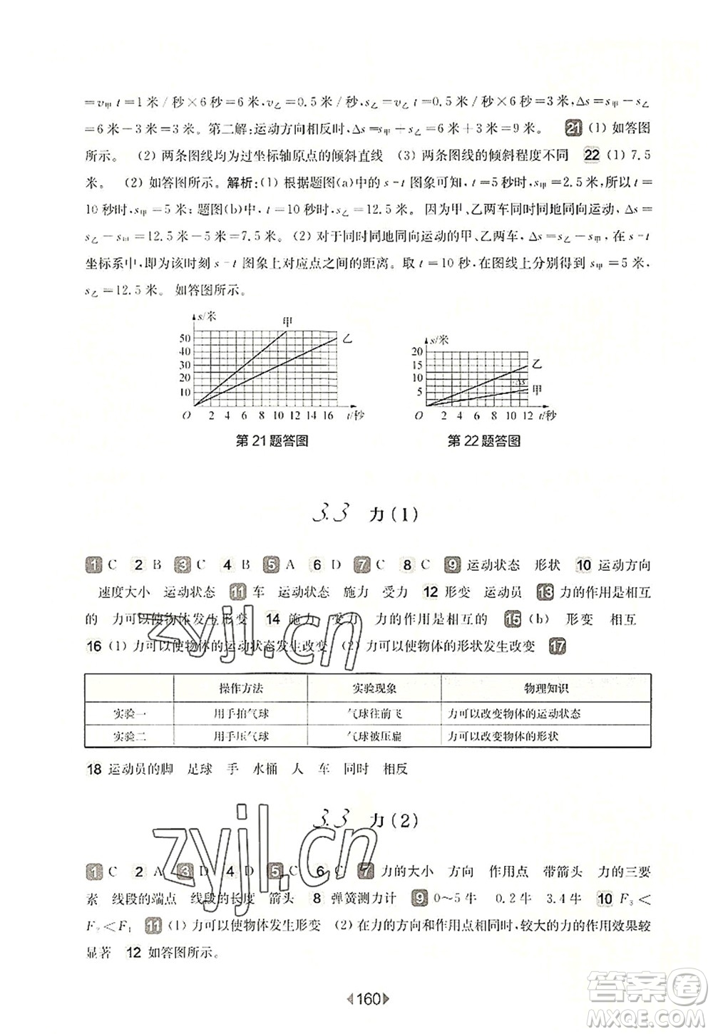 華東師范大學(xué)出版社2022一課一練八年級(jí)物理第一學(xué)期華東師大版上海專(zhuān)用答案