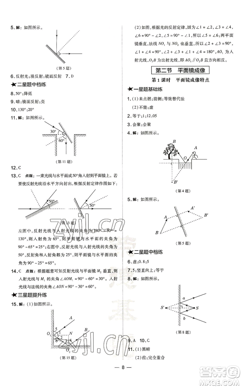 安徽教育出版社2022秋季點撥訓(xùn)練八年級上冊物理滬科版安徽專版參考答案