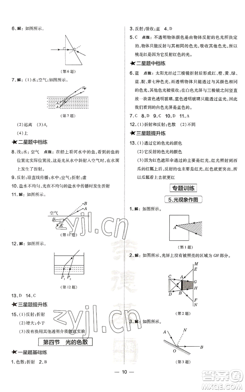 安徽教育出版社2022秋季點撥訓(xùn)練八年級上冊物理滬科版安徽專版參考答案