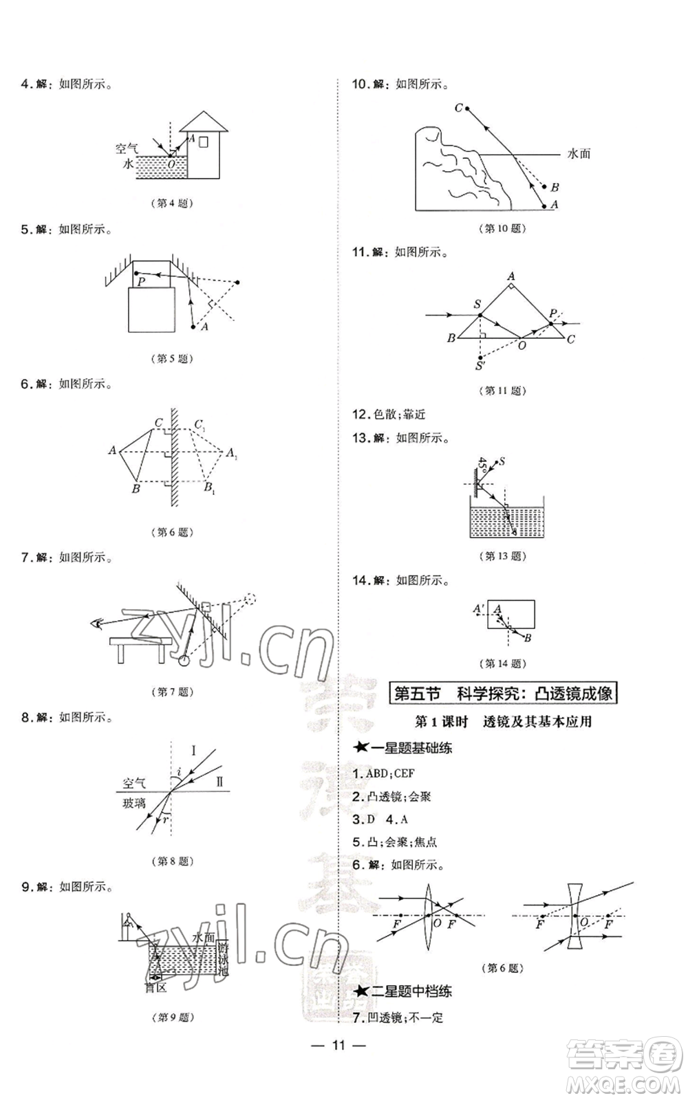 安徽教育出版社2022秋季點撥訓(xùn)練八年級上冊物理滬科版安徽專版參考答案