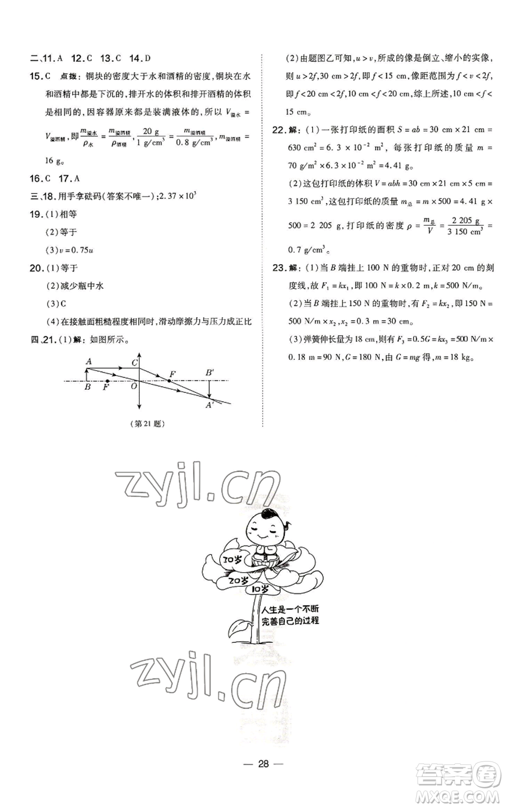 安徽教育出版社2022秋季點撥訓(xùn)練八年級上冊物理滬科版安徽專版參考答案