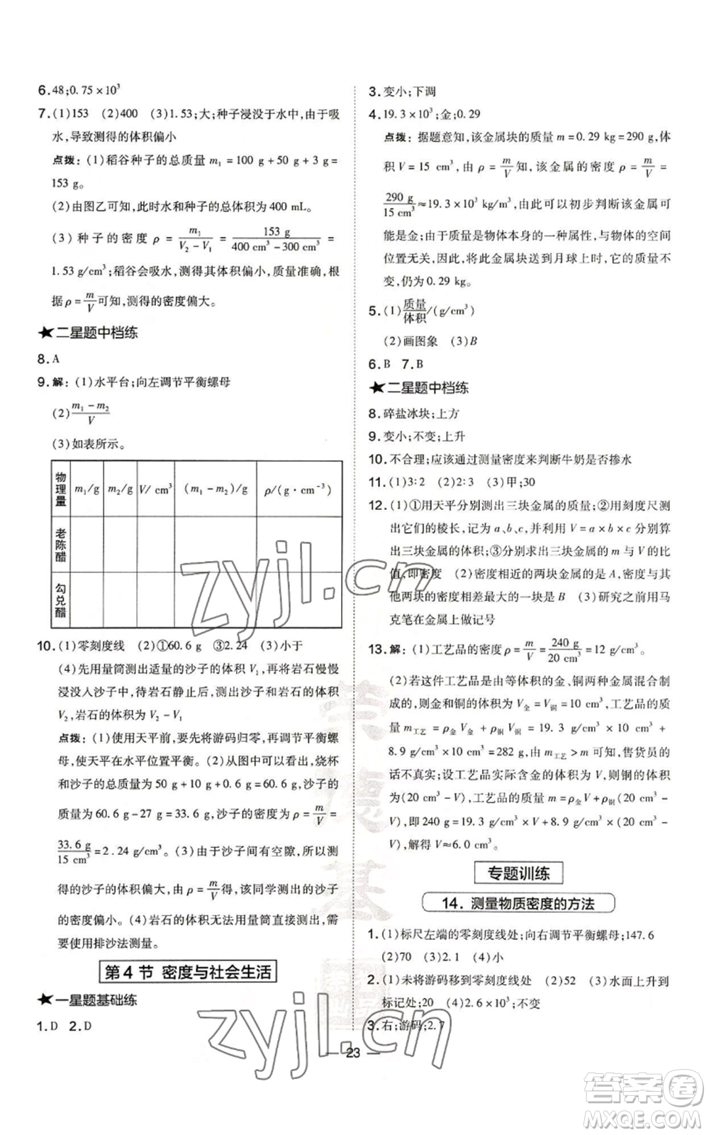 安徽教育出版社2022秋季點撥訓(xùn)練八年級上冊物理人教版山西專版參考答案