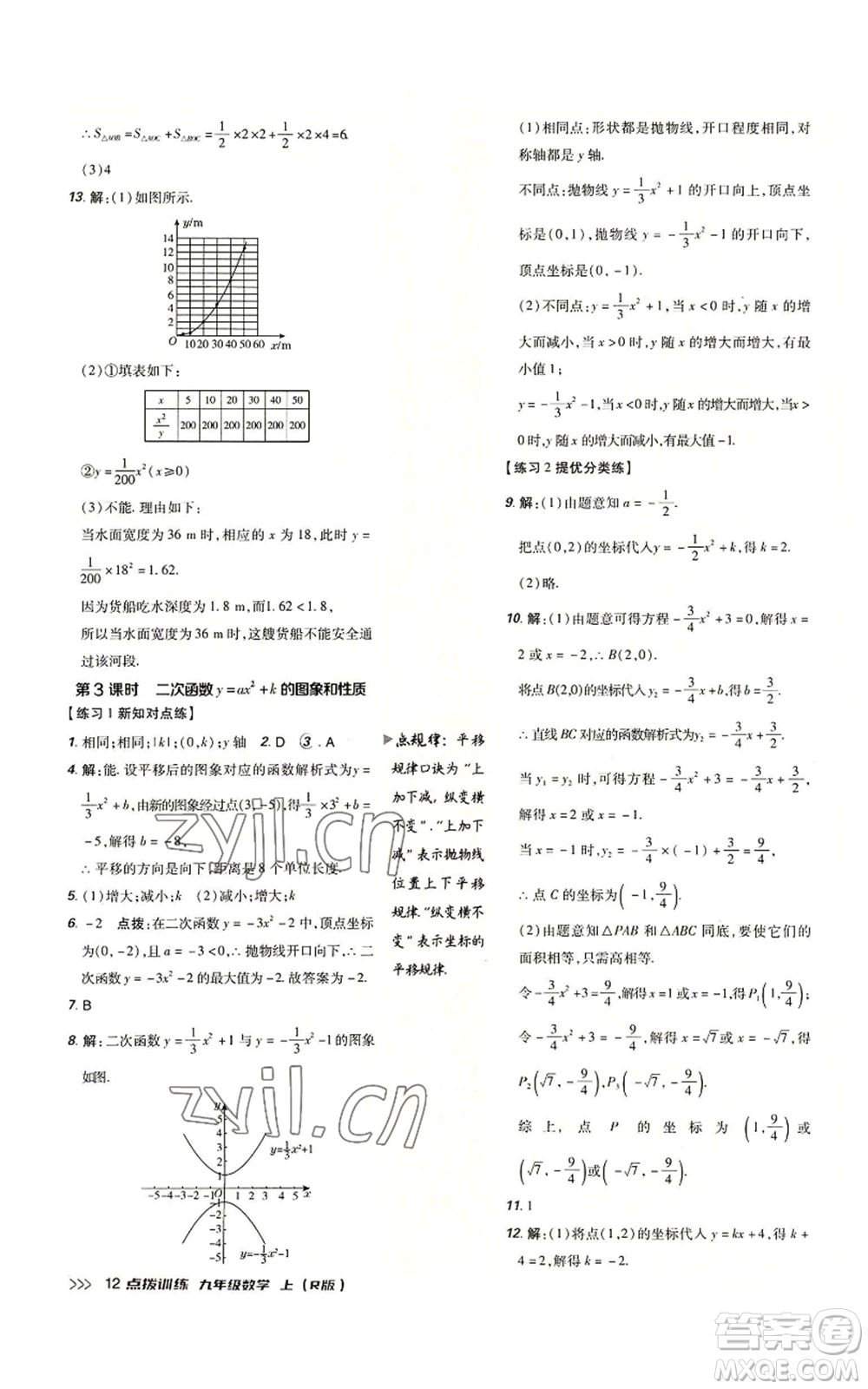 吉林教育出版社2022秋季點(diǎn)撥訓(xùn)練九年級(jí)上冊(cè)數(shù)學(xué)人教版參考答案