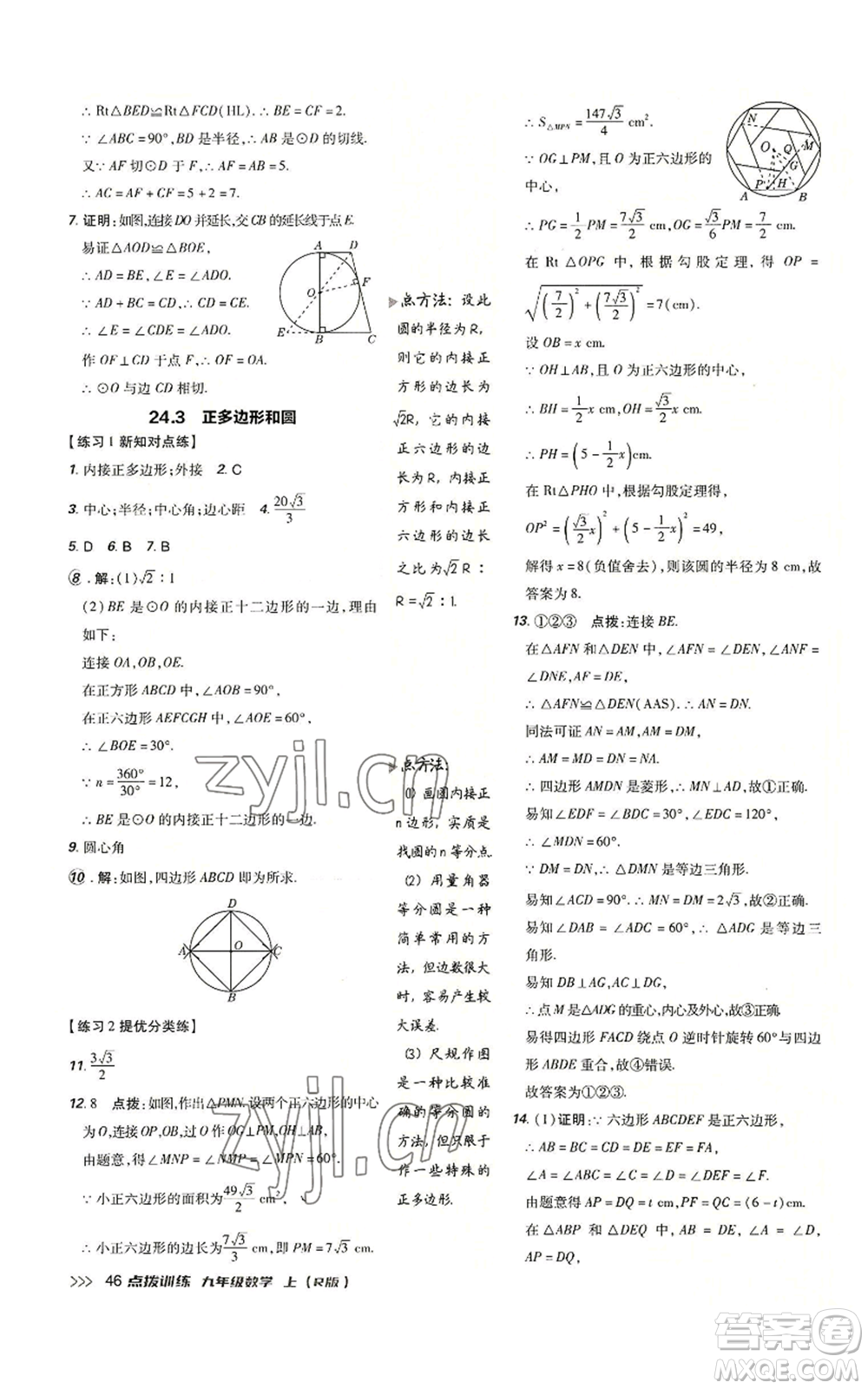 吉林教育出版社2022秋季點(diǎn)撥訓(xùn)練九年級(jí)上冊(cè)數(shù)學(xué)人教版參考答案