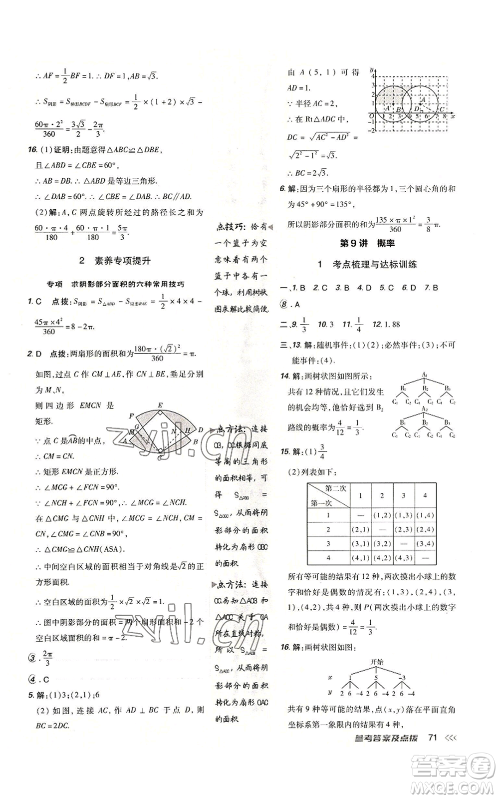 吉林教育出版社2022秋季點(diǎn)撥訓(xùn)練九年級(jí)上冊(cè)數(shù)學(xué)人教版參考答案