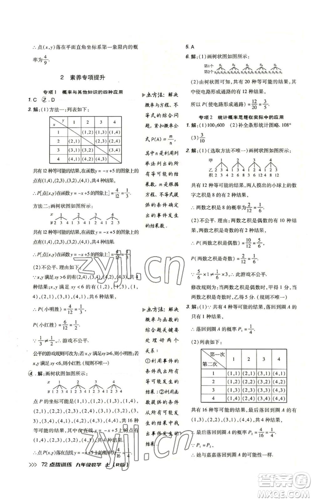 吉林教育出版社2022秋季點(diǎn)撥訓(xùn)練九年級(jí)上冊(cè)數(shù)學(xué)人教版參考答案