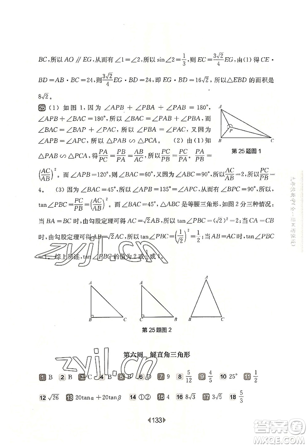 華東師范大學(xué)出版社2022一課一練九年級(jí)數(shù)學(xué)全一冊增強(qiáng)版華東師大版上海專用答案