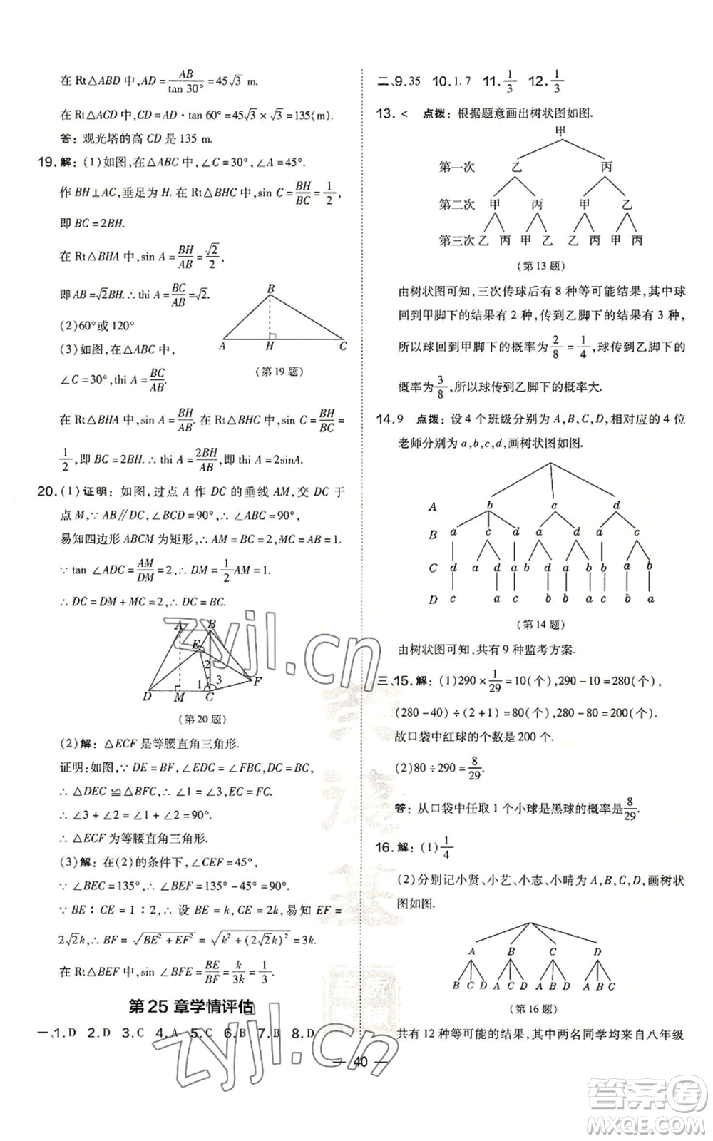 山西教育出版社2022秋季點(diǎn)撥訓(xùn)練九年級(jí)上冊(cè)數(shù)學(xué)華師大版參考答案