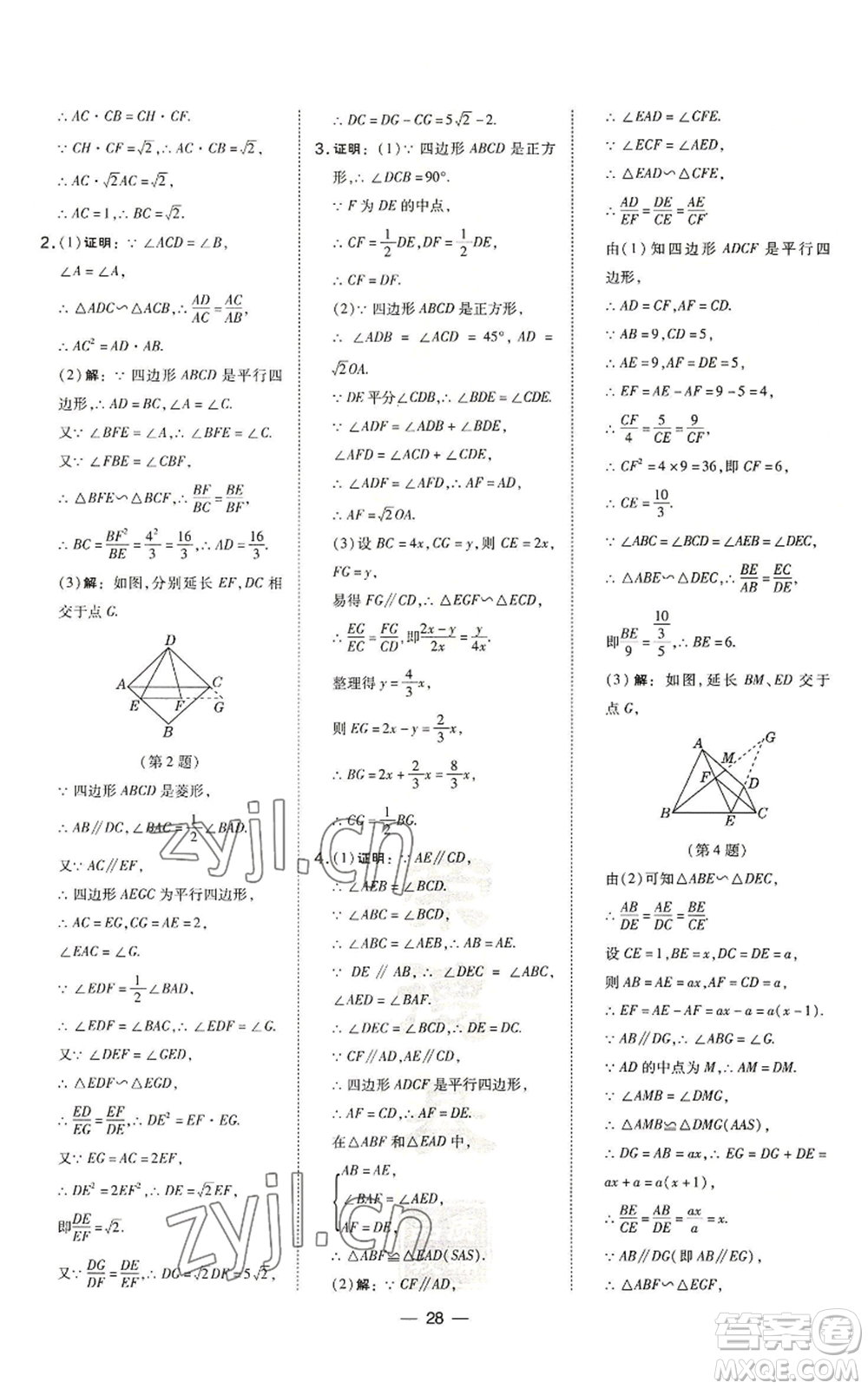 山西教育出版社2022秋季點(diǎn)撥訓(xùn)練九年級(jí)上冊(cè)數(shù)學(xué)滬科版安徽專用參考答案