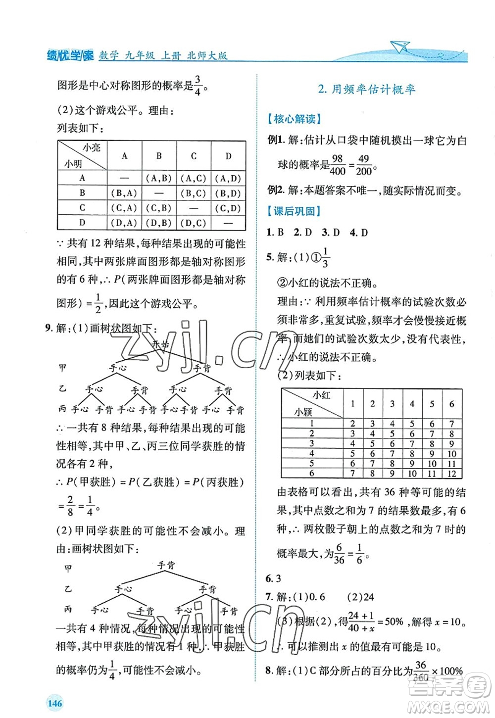 陜西師范大學(xué)出版總社2022績優(yōu)學(xué)案九年級數(shù)學(xué)上冊北師大版答案