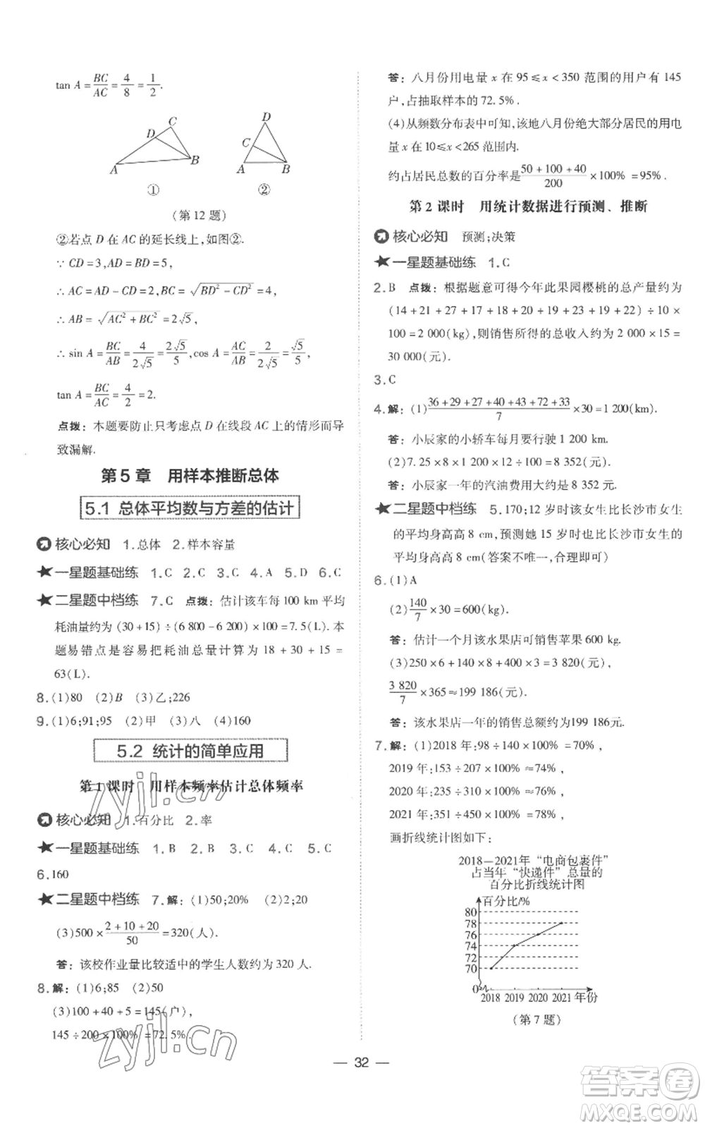 山西教育出版社2022秋季點(diǎn)撥訓(xùn)練九年級上冊數(shù)學(xué)湘教版參考答案