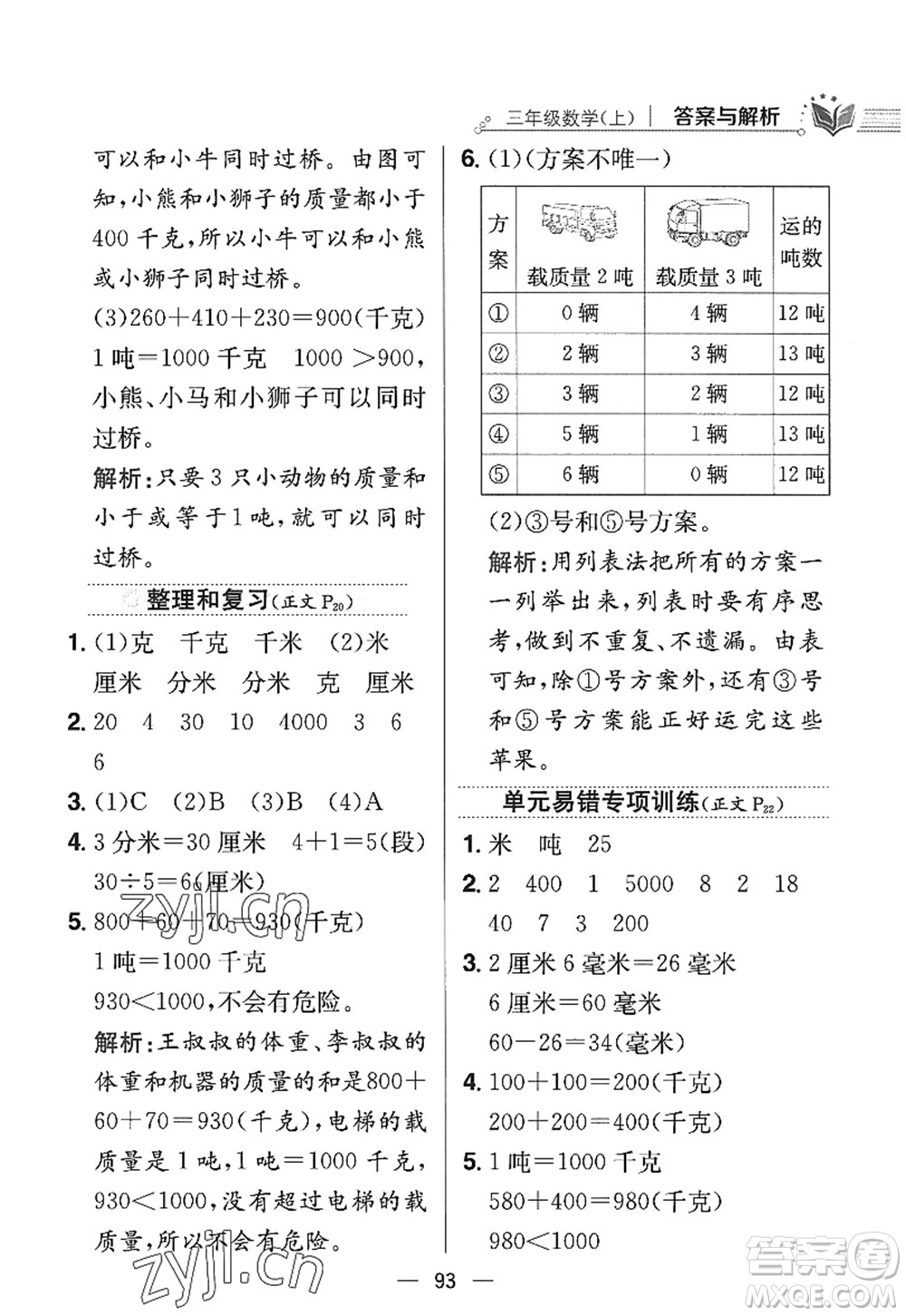 陜西人民教育出版社2022小學教材全練三年級數(shù)學上冊RJ人教版答案