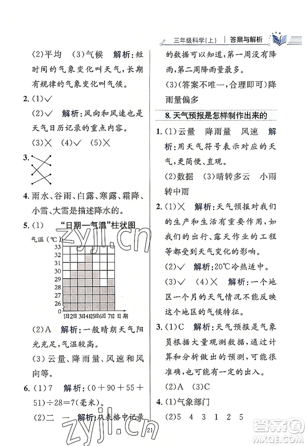 陜西人民教育出版社2022小學教材全練三年級科學上冊教育科學版答案