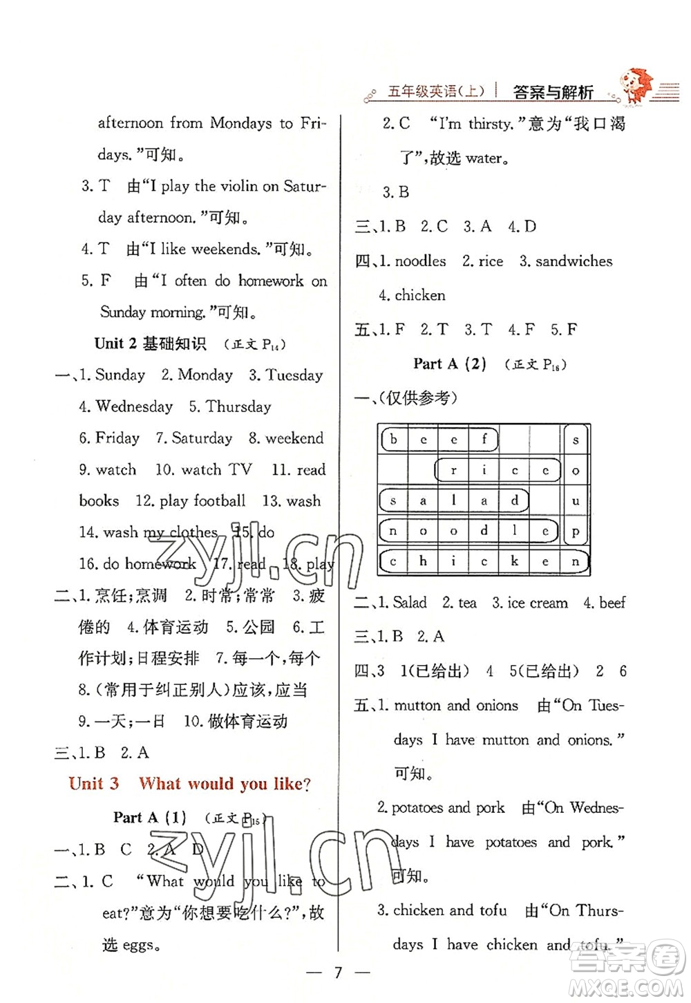 陜西人民教育出版社2022小學(xué)教材全練五年級英語上冊RJ人教版答案