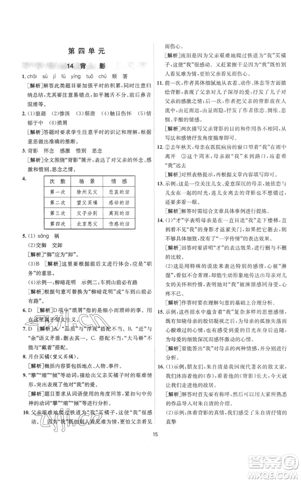 江蘇人民出版社2022秋季1課3練單元達(dá)標(biāo)測(cè)試八年級(jí)上冊(cè)語(yǔ)文人教版參考答案