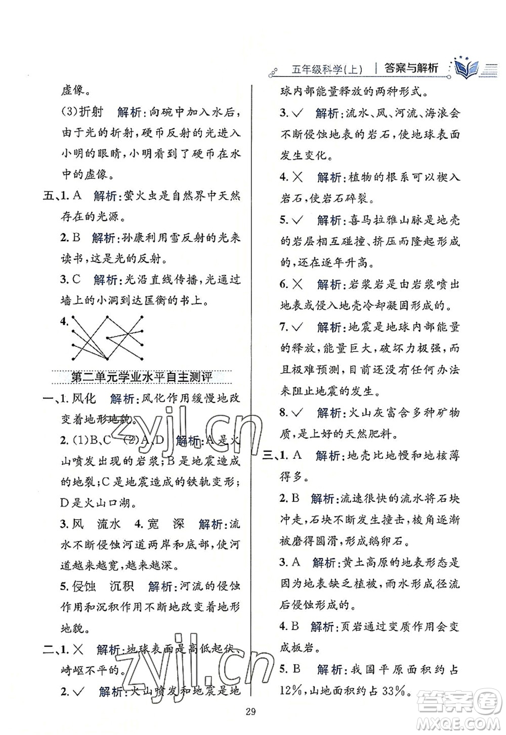 陜西人民教育出版社2022小學(xué)教材全練五年級(jí)科學(xué)上冊(cè)教育科學(xué)版答案