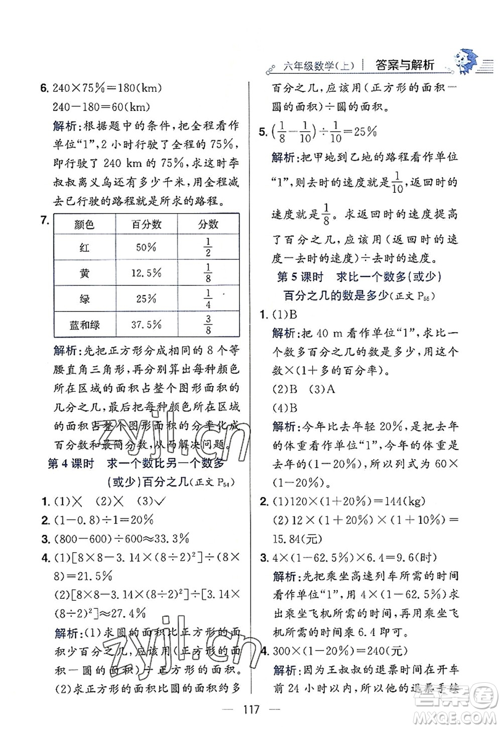 陜西人民教育出版社2022小學教材全練六年級數(shù)學上冊RJ人教版答案