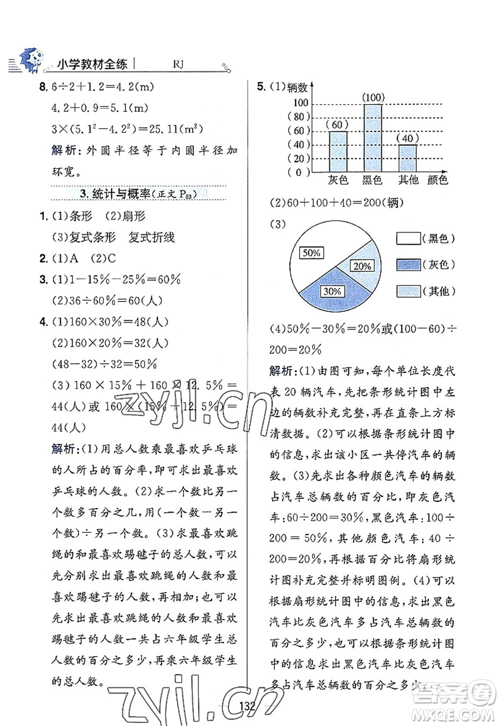 陜西人民教育出版社2022小學教材全練六年級數(shù)學上冊RJ人教版答案