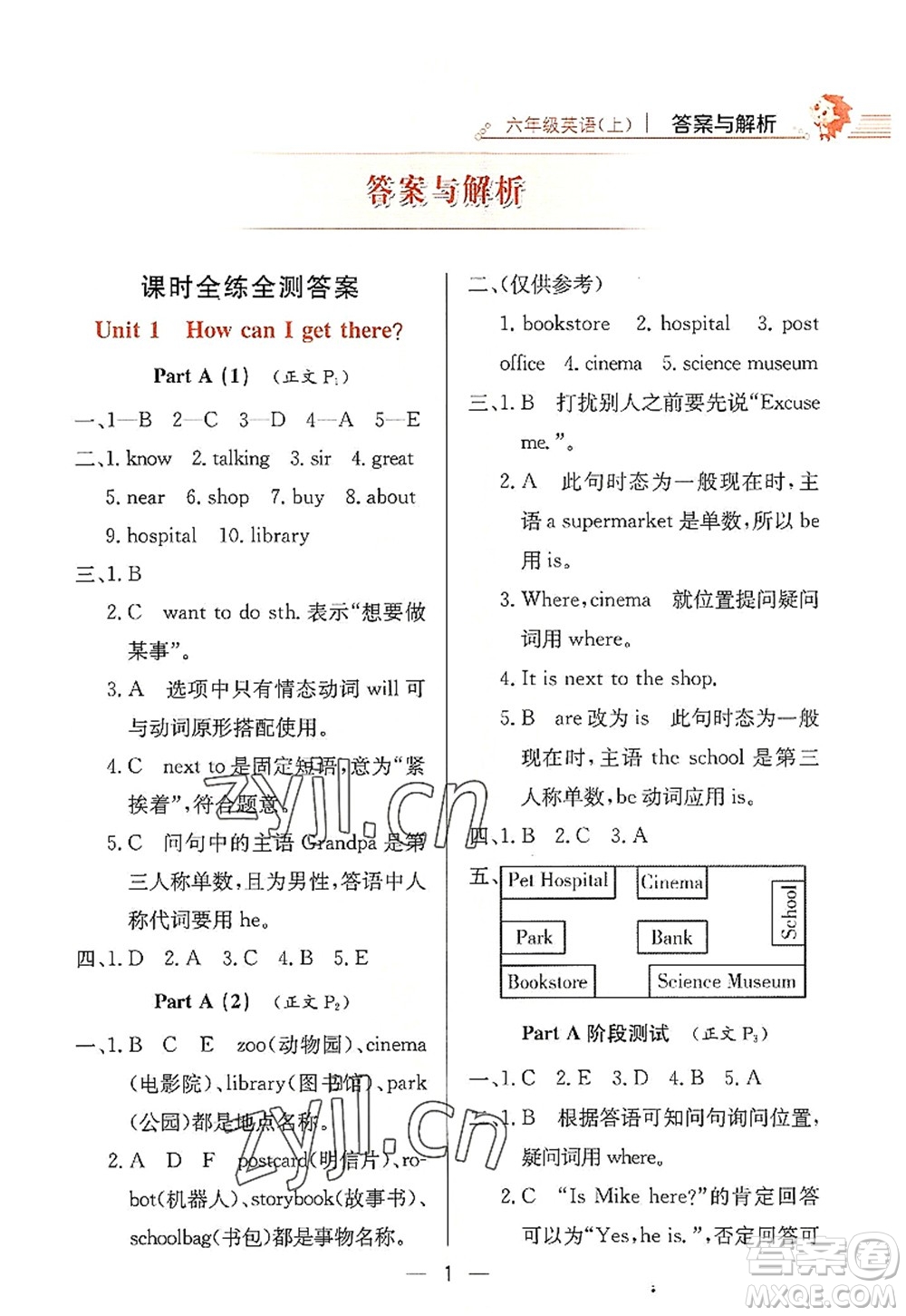 陜西人民教育出版社2022小學(xué)教材全練六年級(jí)英語(yǔ)上冊(cè)RJ人教版答案