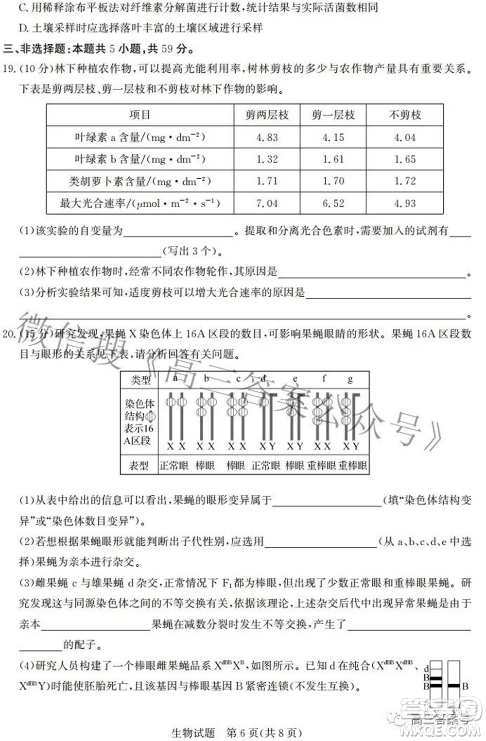 邯鄲市2023屆高三年級摸底考試試卷生物試題及答案