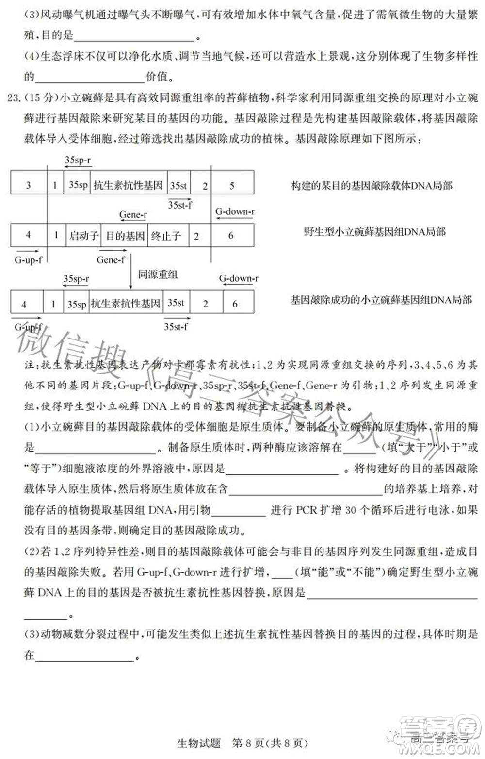 邯鄲市2023屆高三年級摸底考試試卷生物試題及答案