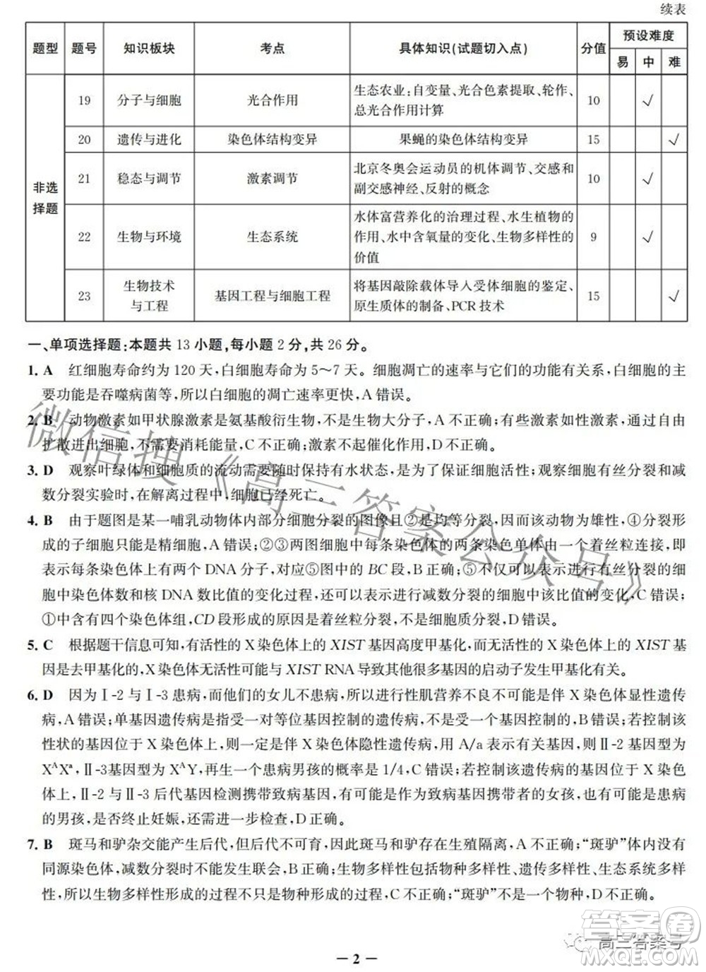 邯鄲市2023屆高三年級摸底考試試卷生物試題及答案